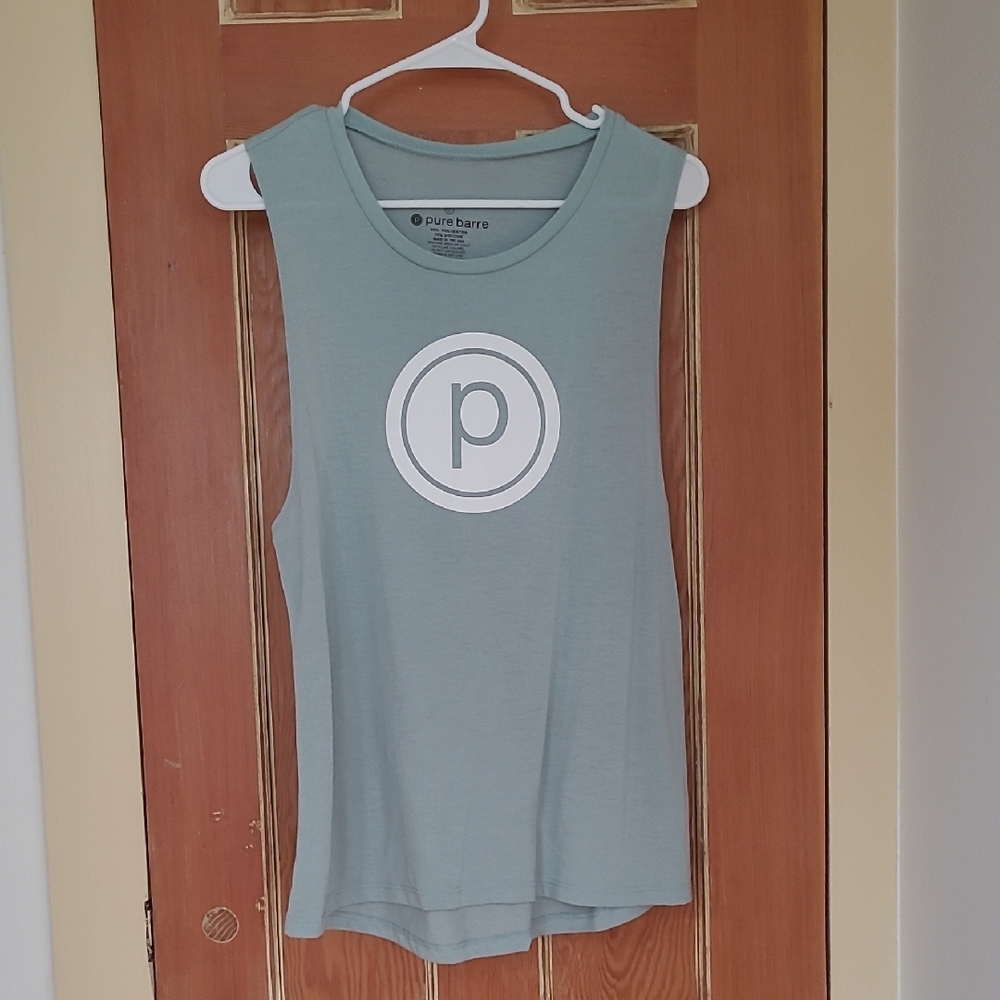 Pure Barre Light Sage Green Logo Muscle Tank